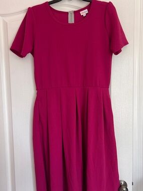 LuLaRoe Magenta Crewneck Dress with Exposed Silver Zipper